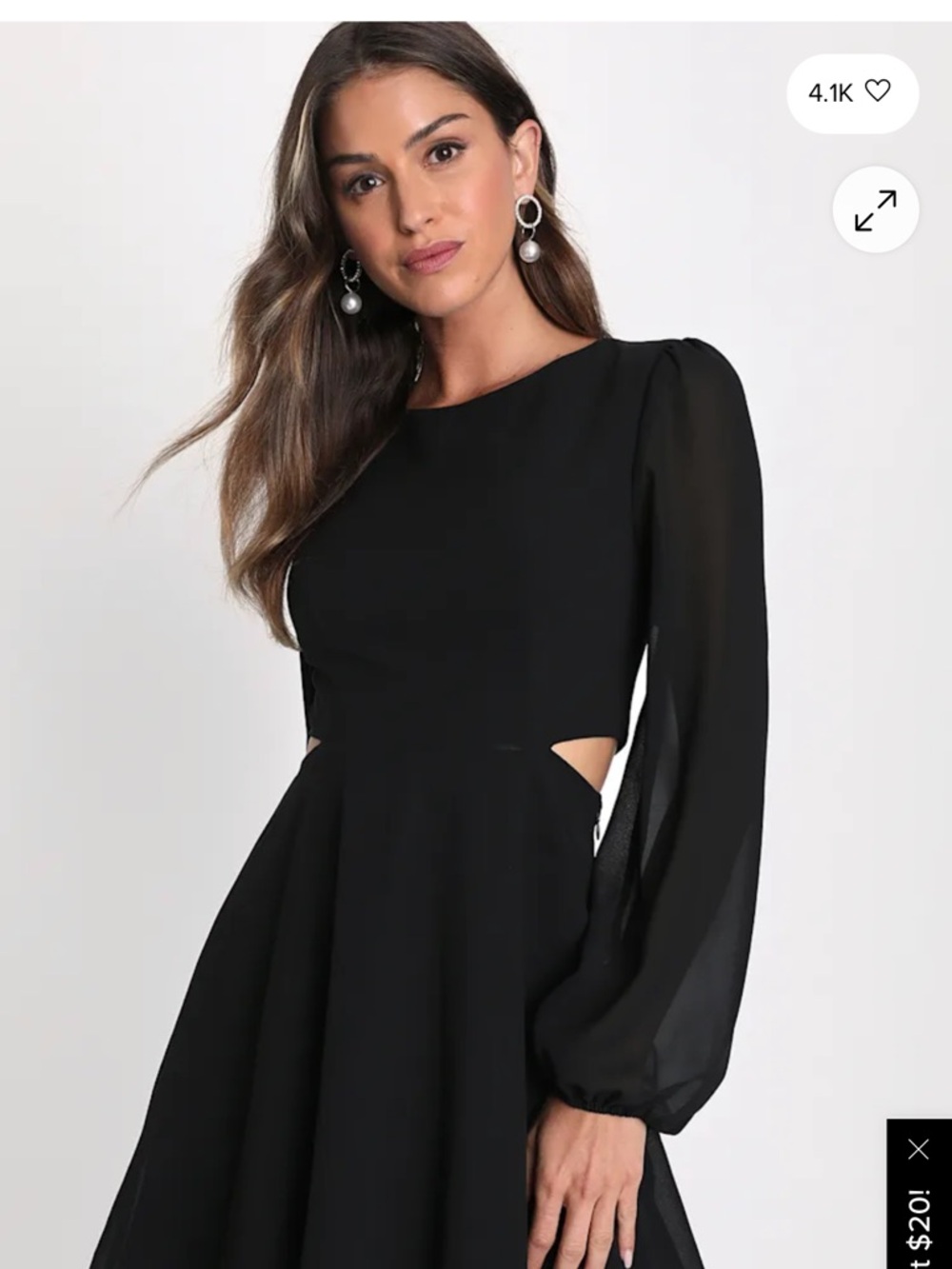 Lulu's Black Mini Dress with Sheer Balloon Sleeves & Waist Cutouts